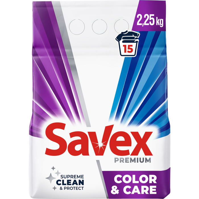Пральний порошок Savex Premium Color&Care, автомат, 15 циклів прання, 2,25 кг