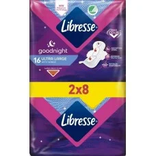 Гігієнічні прокладки для критичних днів Libresse Ultra Goodnight Large нічні з крильцями, 2*8 шт
