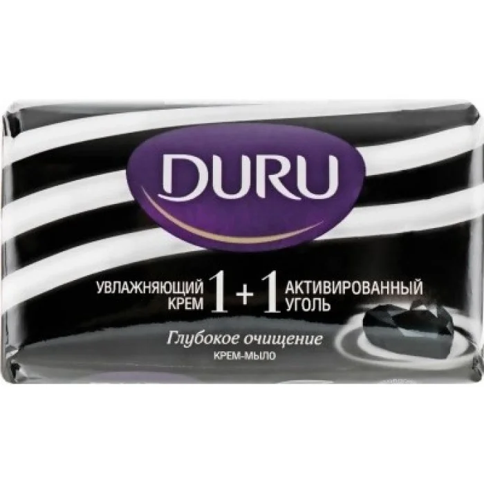 Крем-мило Duru 1+1 з зволожуючим кремом та активованим вугіллям, 80 г
