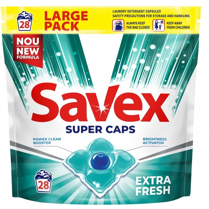 Капсули для прання Savex Super Caps Extra Fresh, 28 циклів прання, 28 шт