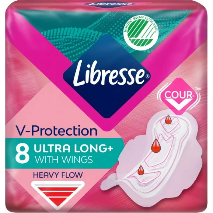 Гігієнічні прокладки для критичних днів Libresse V-Protection Ultra Long, 8 шт