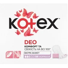 Щоденні прокладки Kotex Deo Normal+, 56 шт