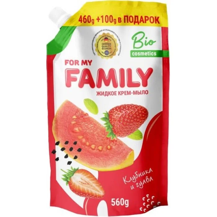 Рідке крем-мило For my FAMILY Полуниця й гуава зі зволожуючою рисовою олією, 560 мл (дойпак)